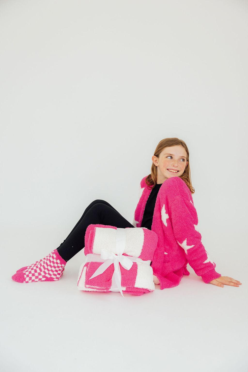 Bright Pink Checker Cozy Socks