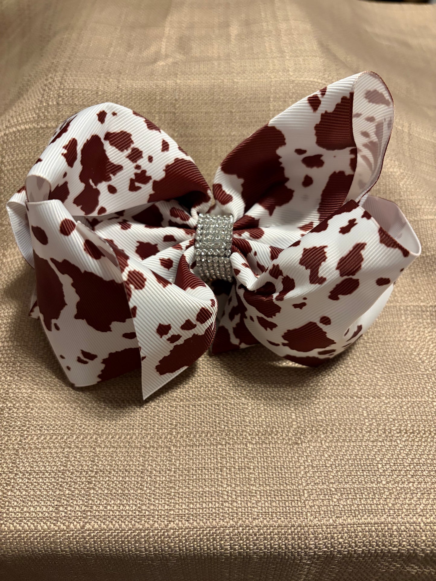 Cow Print Double Stacked Rhinestone Hair Bow - 6 inch