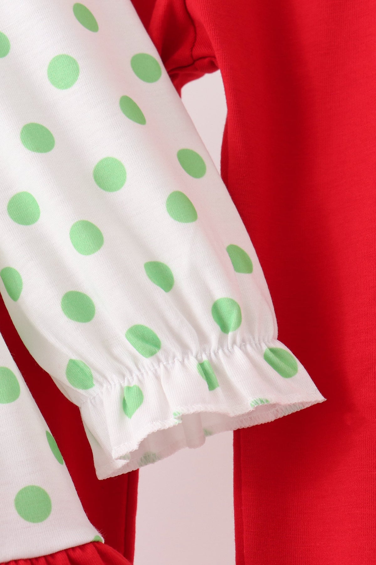 Green dot grinch embroidery ruffle pants set