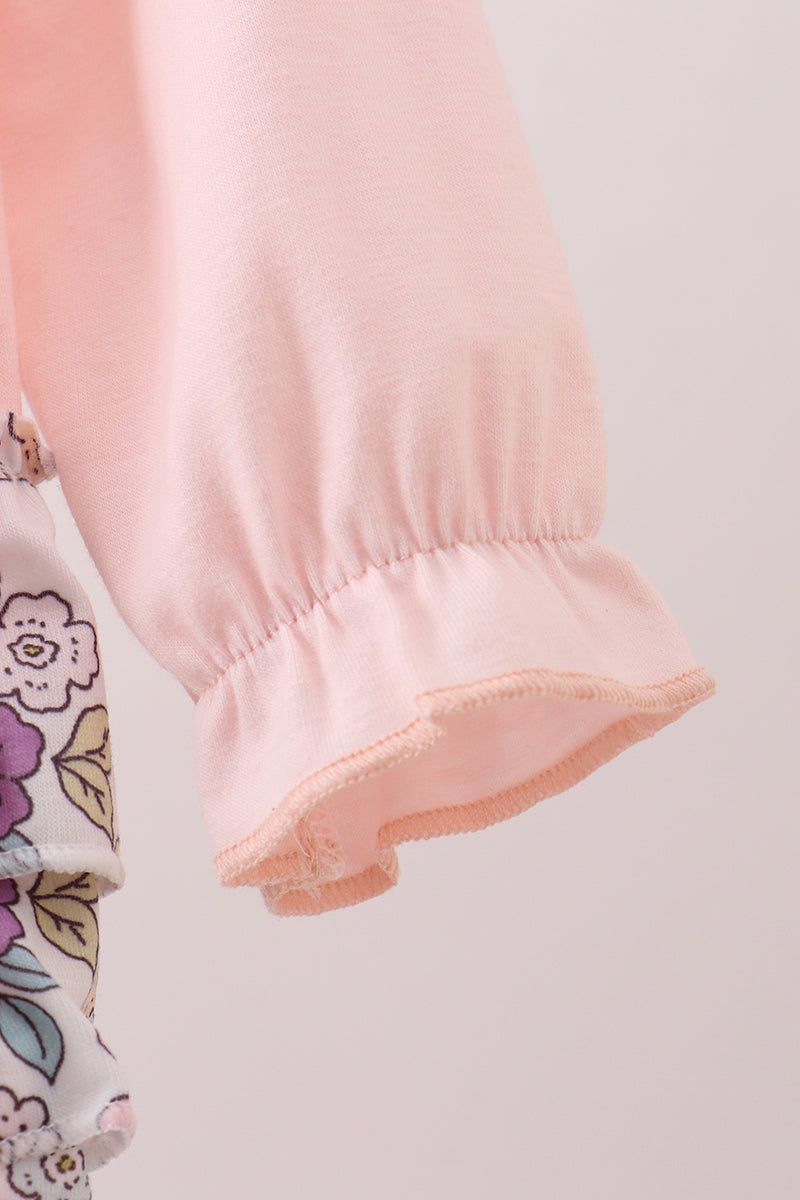 Pink floral bow applique ruffle bubble