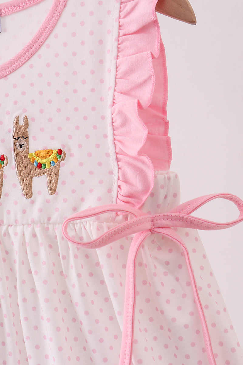Pink alpaca embroidery ruffle dress