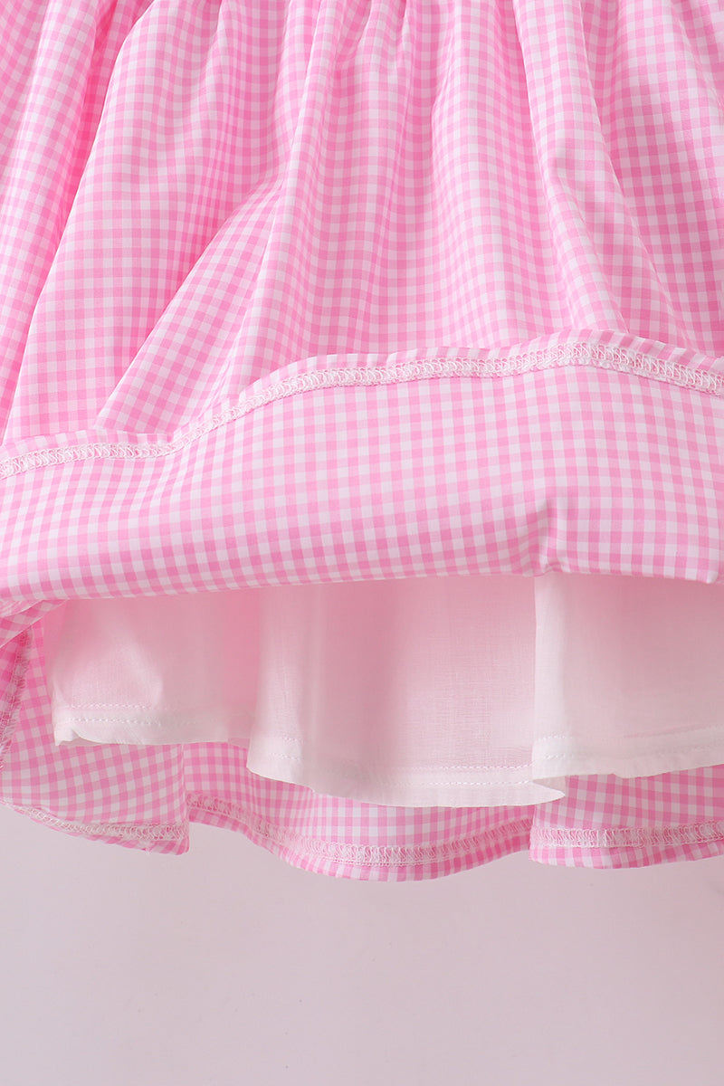 Pink heart smocked gingham ruffle pants set