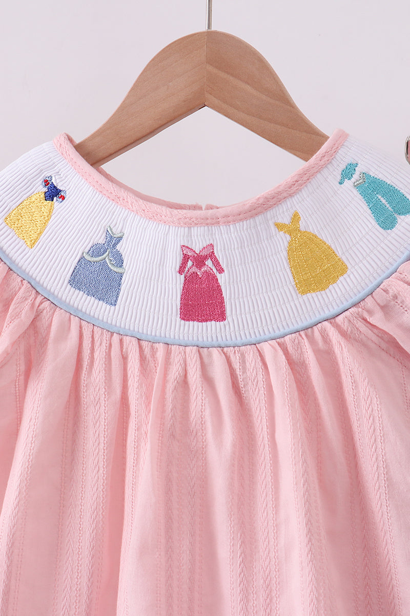 Pink princess smocked ruffle shorts set