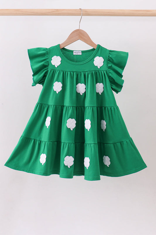 Green clover sequin ruffle tiered dress
