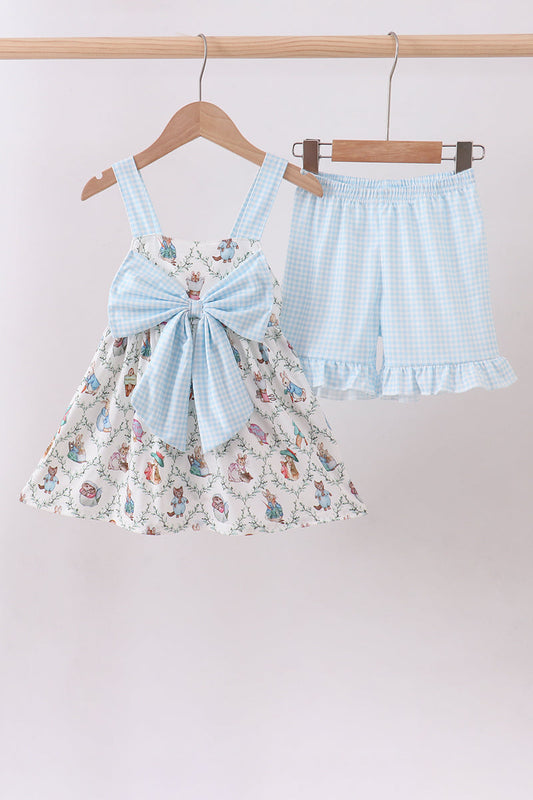 Blue bunny bow ruffle shorts set