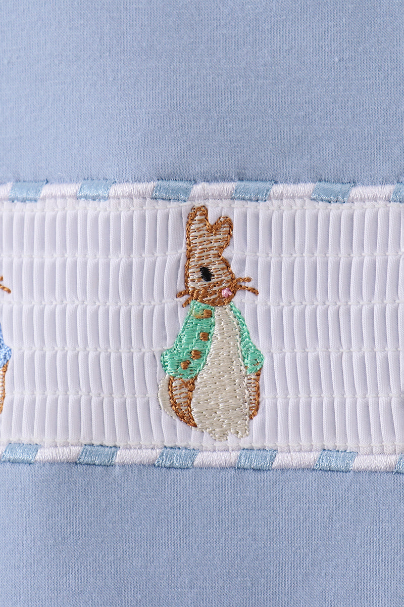 Blue bunny embroidery shorts set