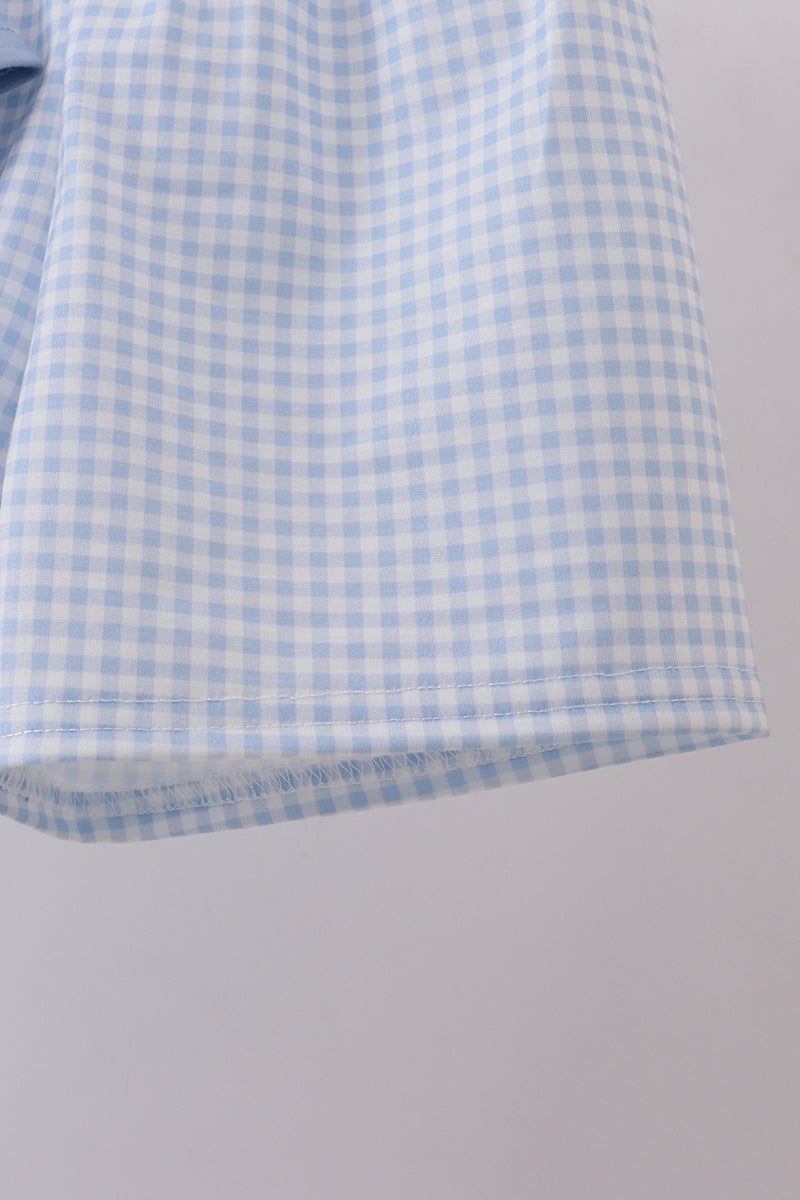 Blue bunny embroidery shorts set