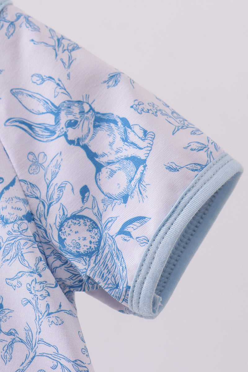 Blue bunny egg bamboo romper