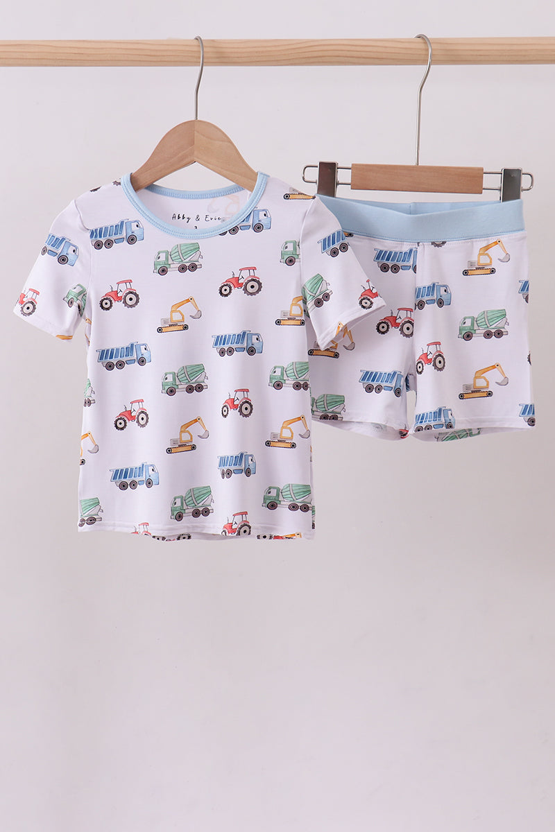 Blue car print bamboo pajama set