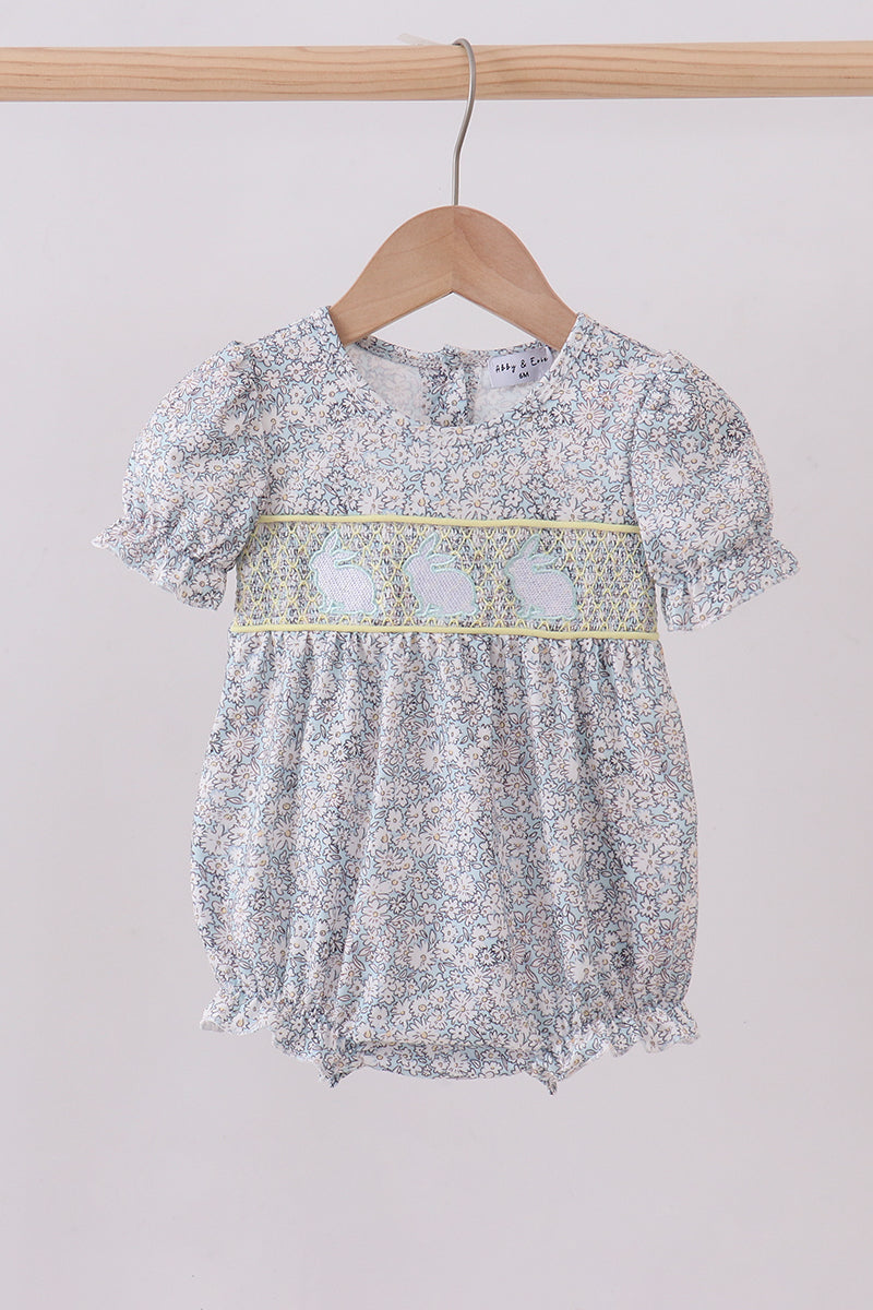 Floral bunny smocked bubble