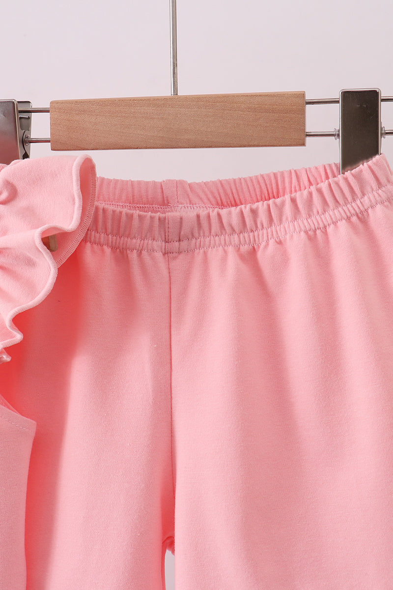 Pink bunny applique ruffle shorts set