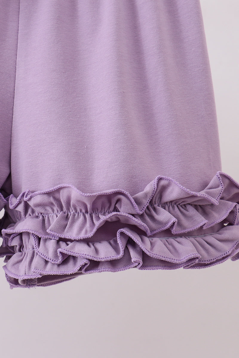 Purple floral smocked ruffle shorts set