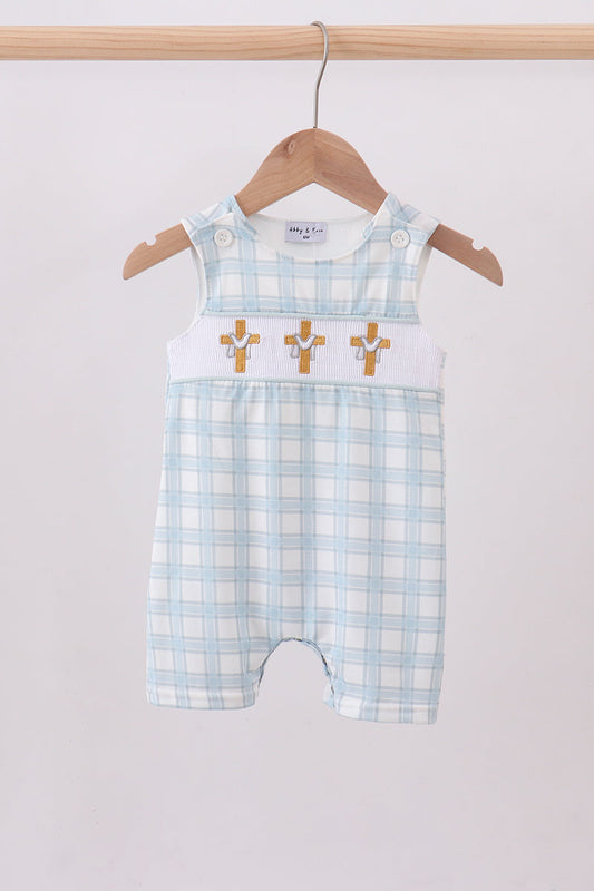 Blue cross smocked plaid jonjon