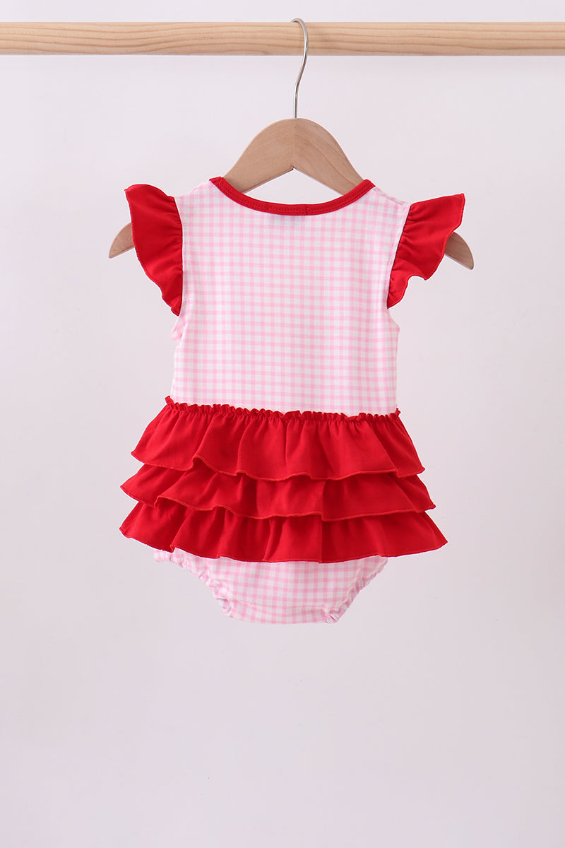 Pink watermelon embroidery ruffle bubble