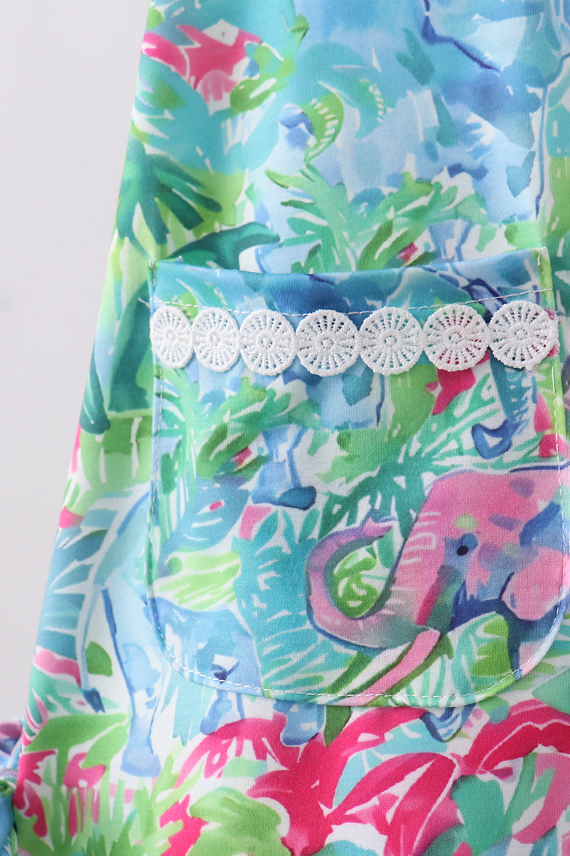 Green tropical garden bow dress