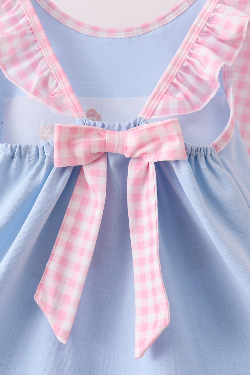Blue tractor applique ruffle shorts set