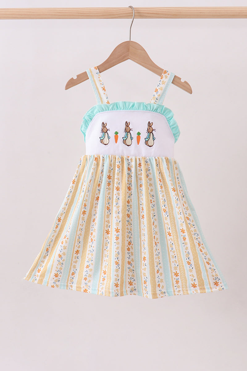 Floral bunny embroidery ruffle dress