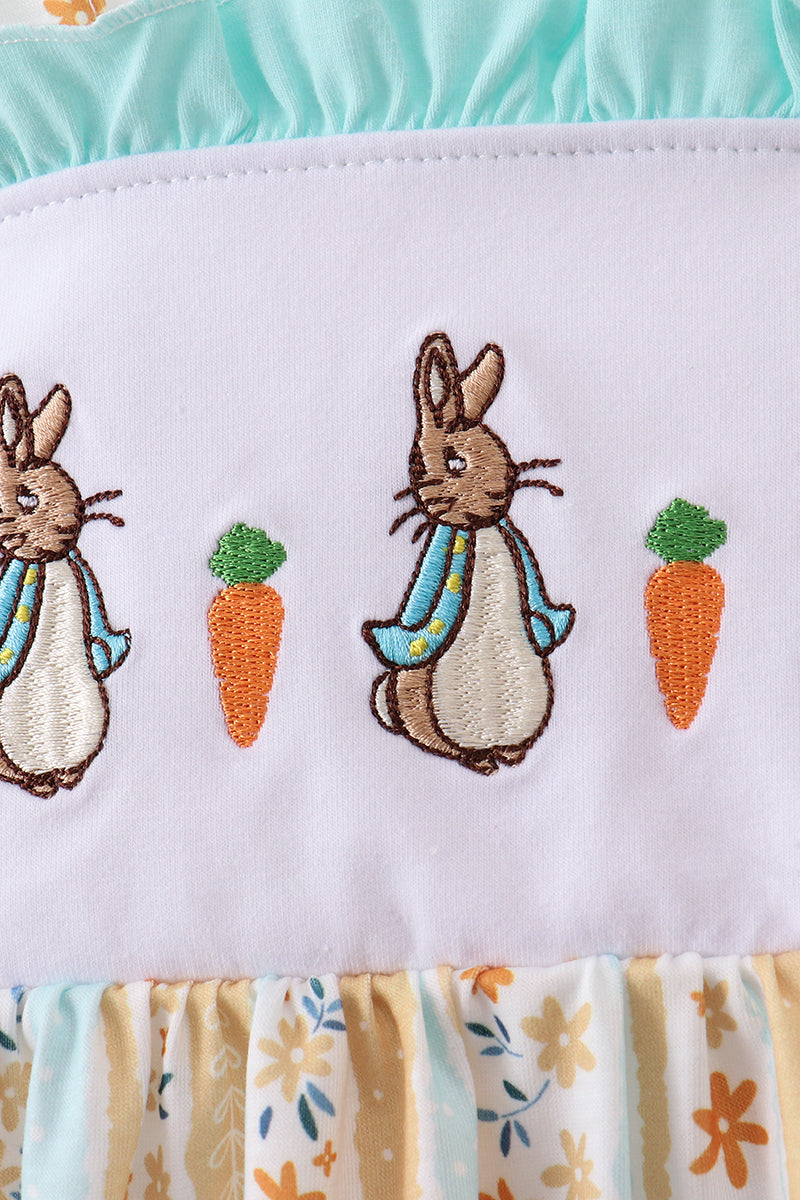 Floral bunny embroidery ruffle dress
