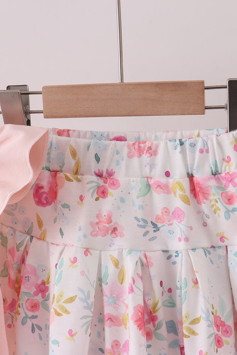 Pink floral bunny applique skorts set