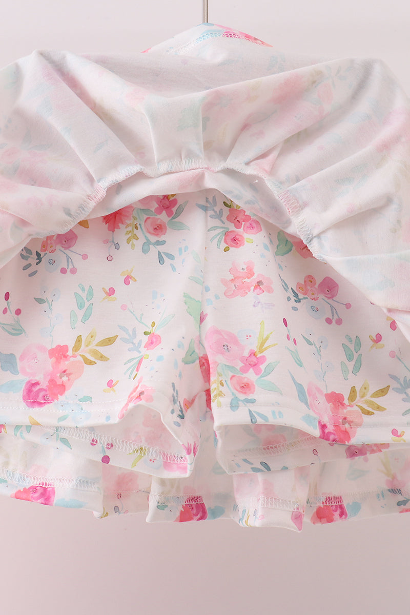 Pink floral bunny applique skorts set