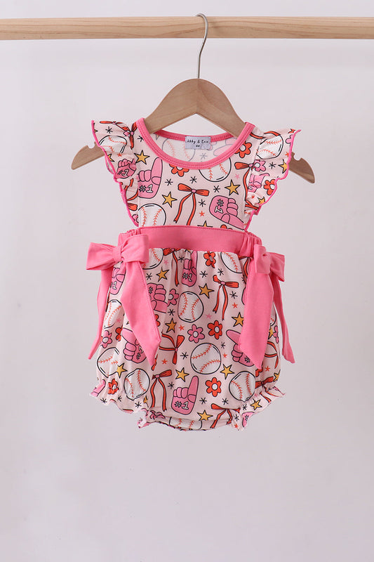 Pink baseball print ruffle bubble
