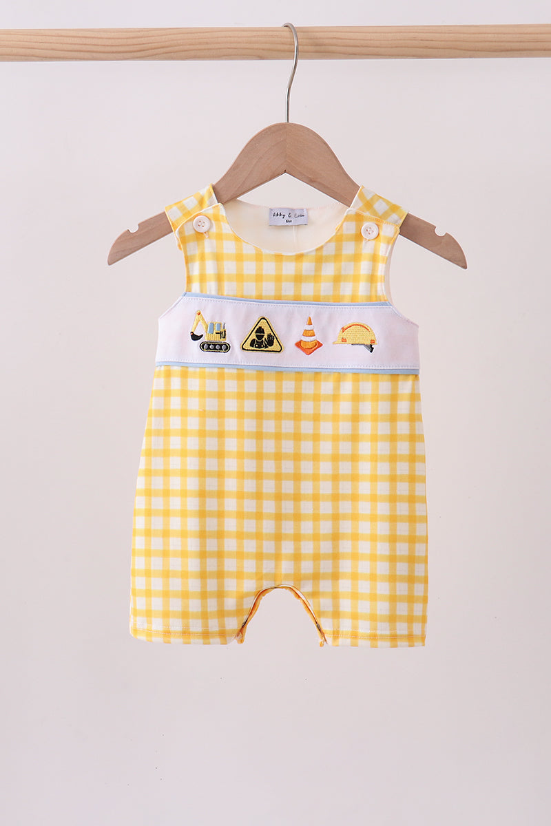 Yellow plaid engineering vehicle embroidery plaid jonjon