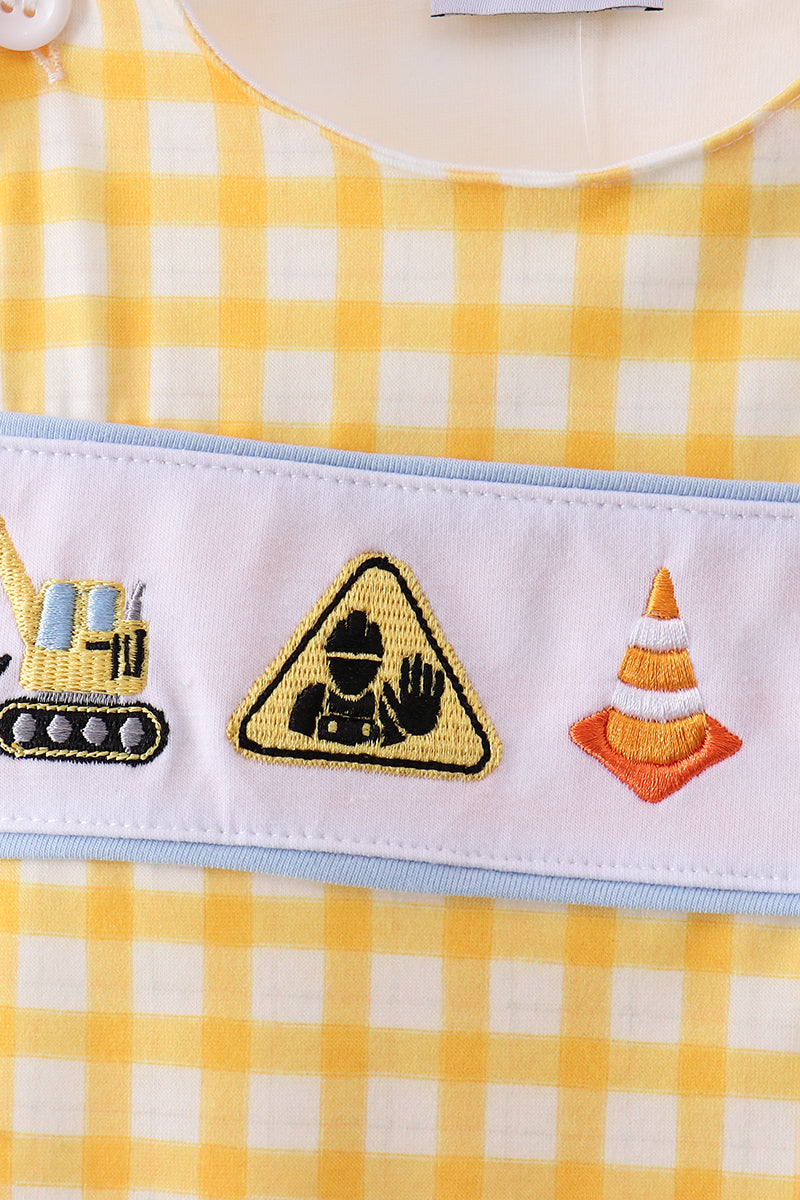 Yellow plaid engineering vehicle embroidery plaid jonjon