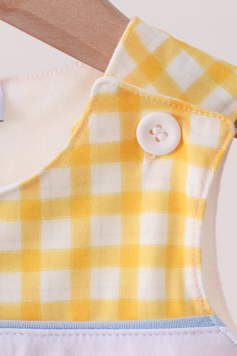 Yellow plaid engineering vehicle embroidery plaid jonjon