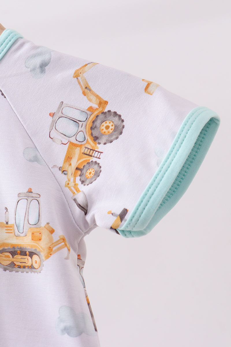 Yellow engineering vehicle bamboo romper