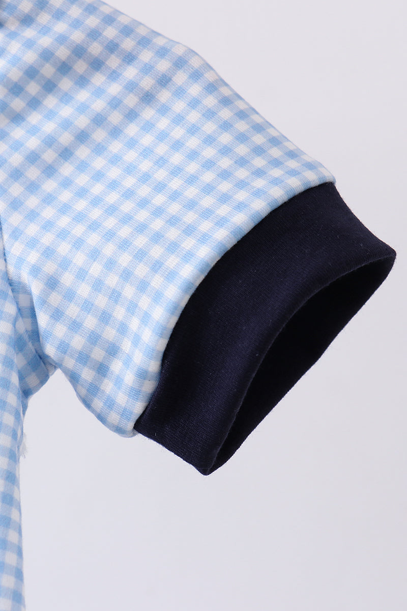 Blue character embroidery gingham bubble