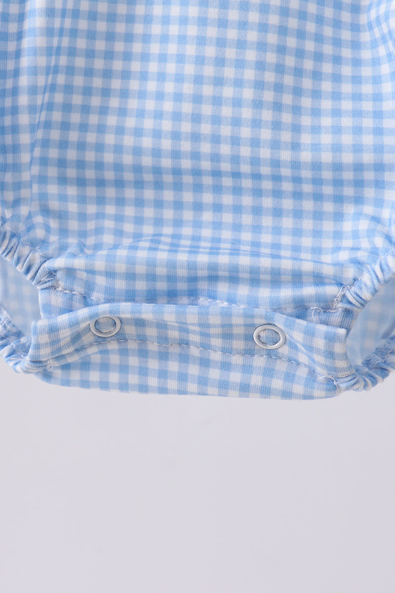 Blue character embroidery gingham bubble