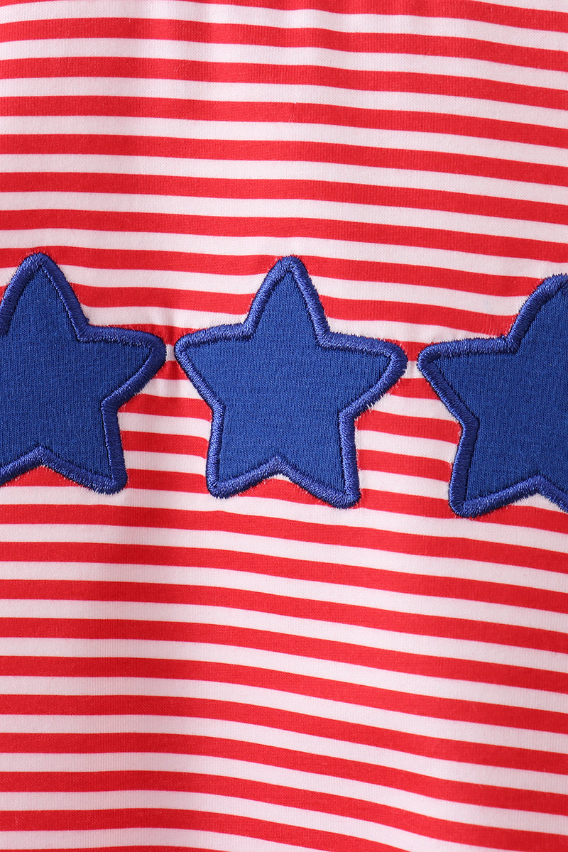 Red stripe star applique shorts set