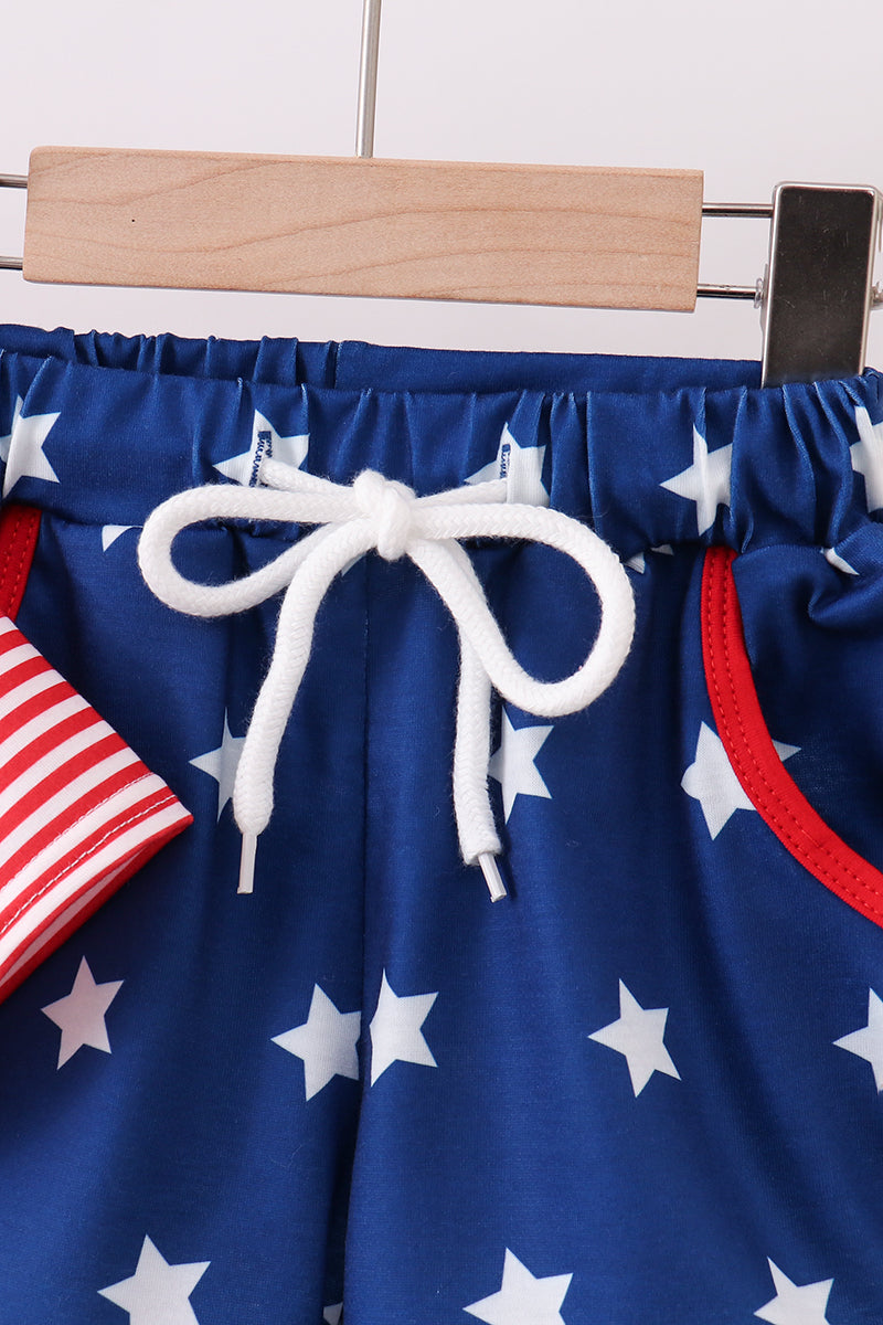 Red stripe star applique shorts set