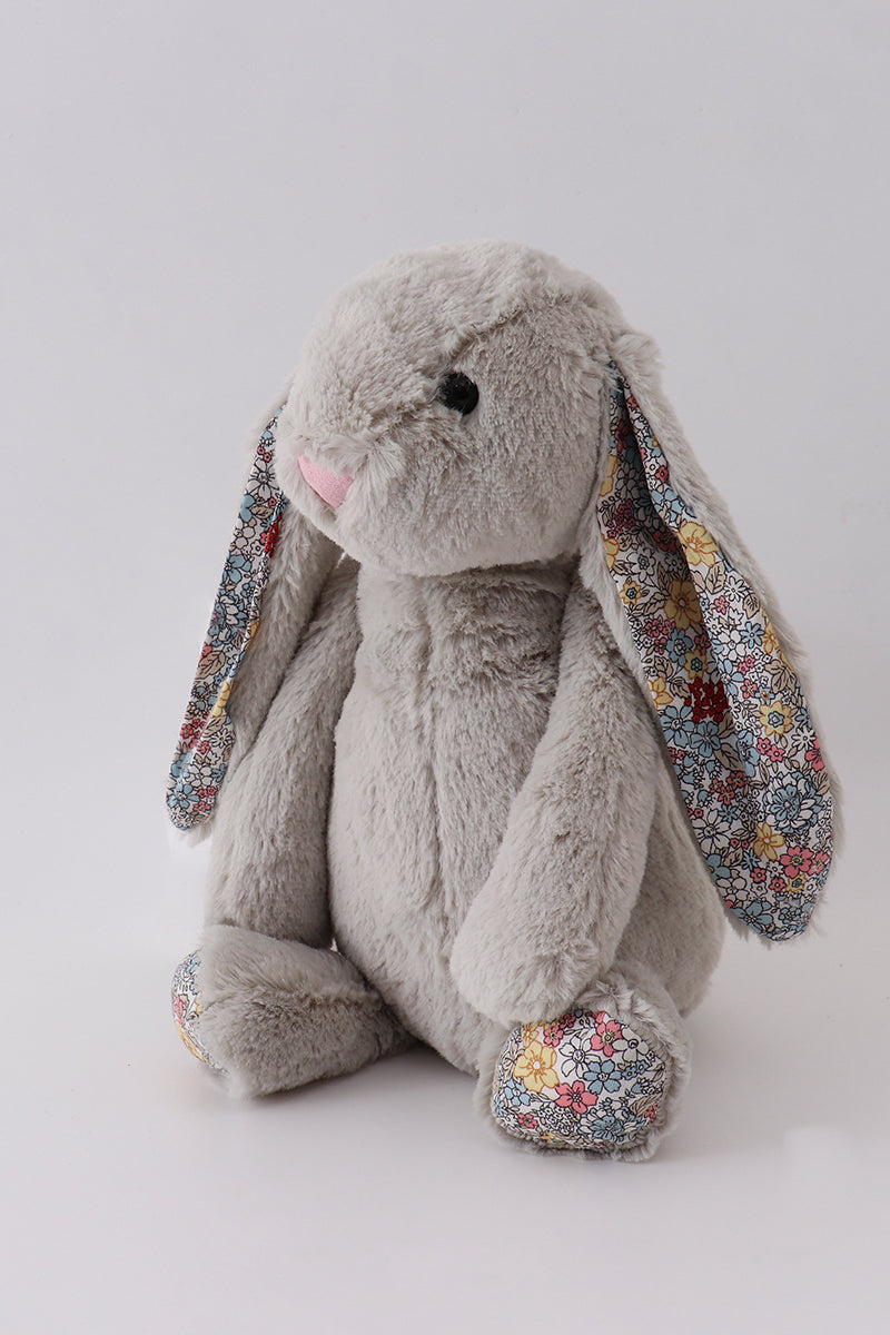 Grey floral plush bunny