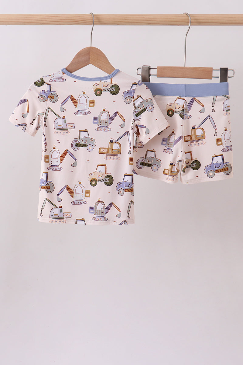 Excavator print bamboo pajama set