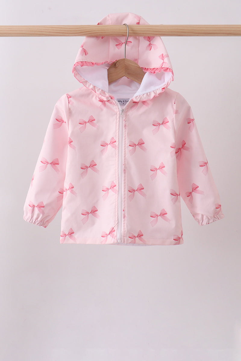 Pink bow print ruffle raincoat