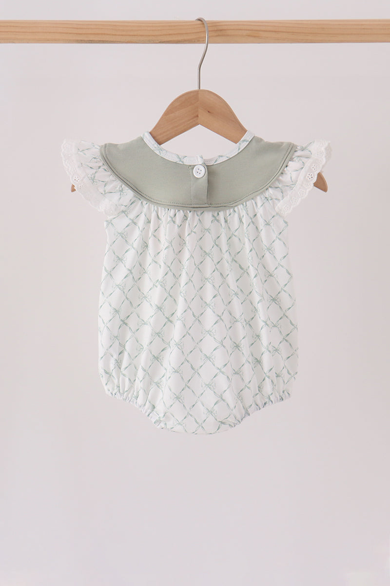 Sage pumpkin embroidery bow ruffle bubble