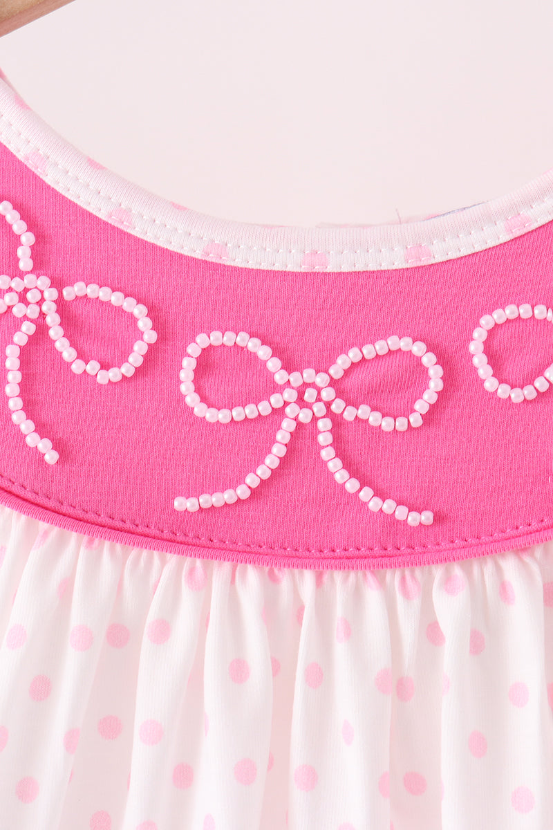 Pink bow pearl ruffle pants set