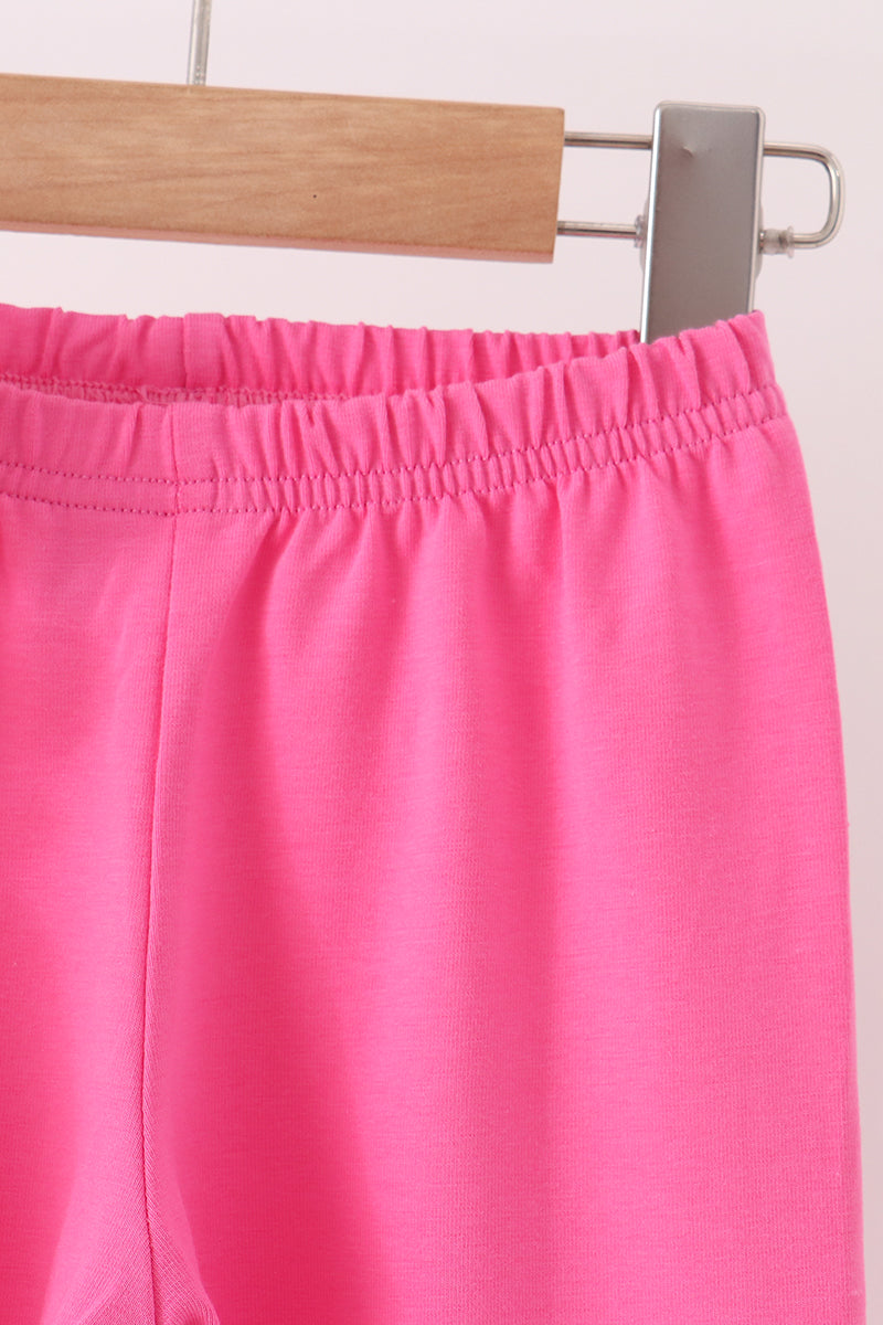 Pink bow pearl ruffle pants set