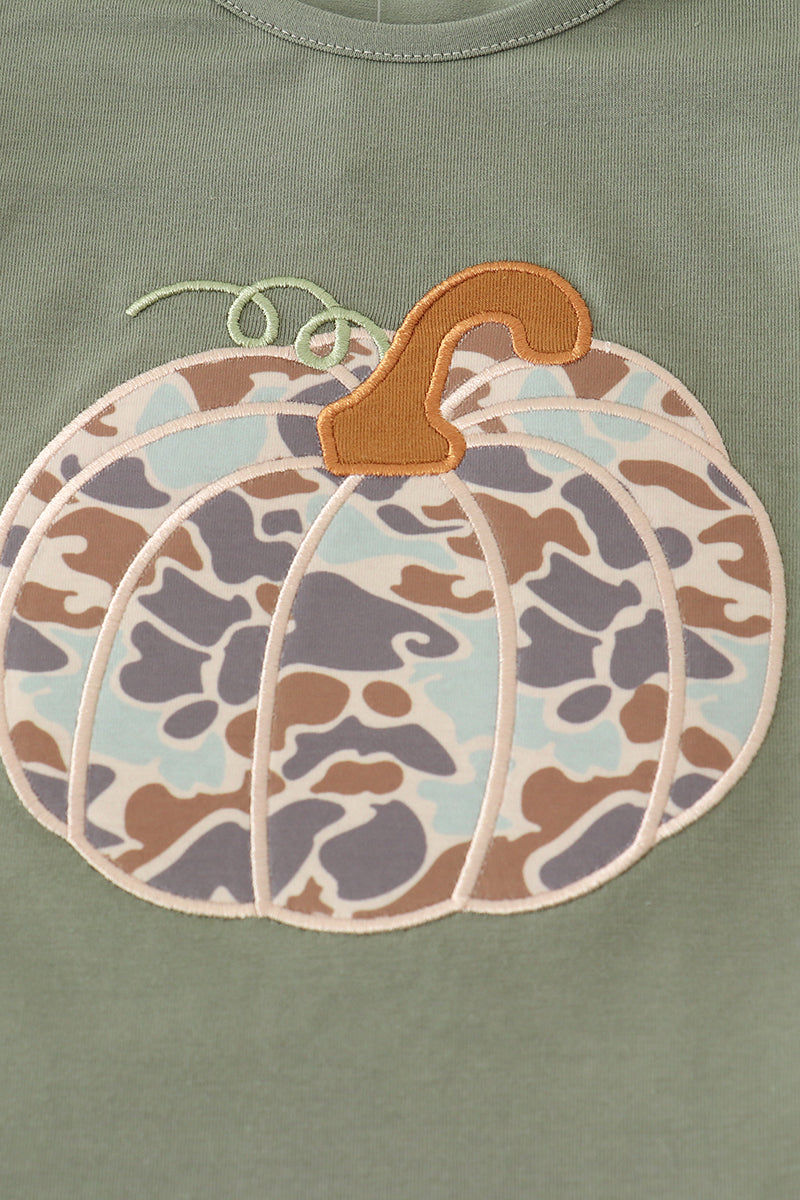 Camouflage print pumpkin applique ruffle bloomer set