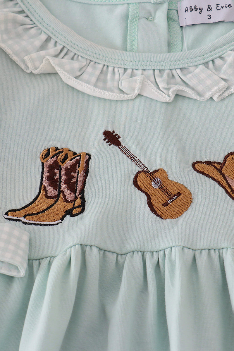 Blue boots embroidery ruffle pants set