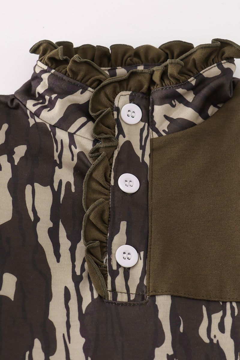 Camouflage print ruffle pants set