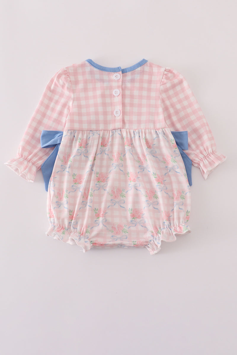 Pink floral print ruffle bow bubble