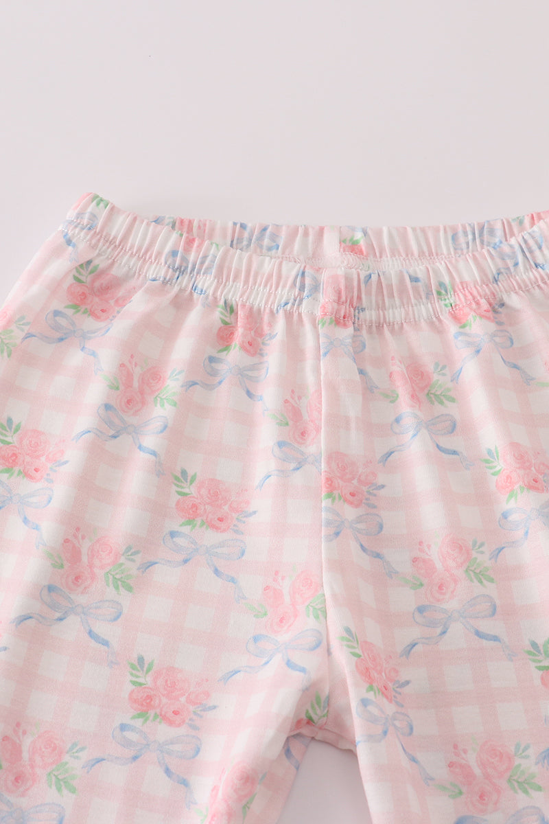 Pink floral print ruffle pajamas set