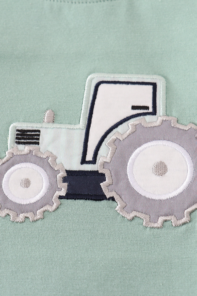 Blue excavator applique romper