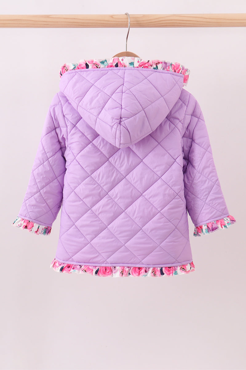 Purple floral print ruffle quilted jacket