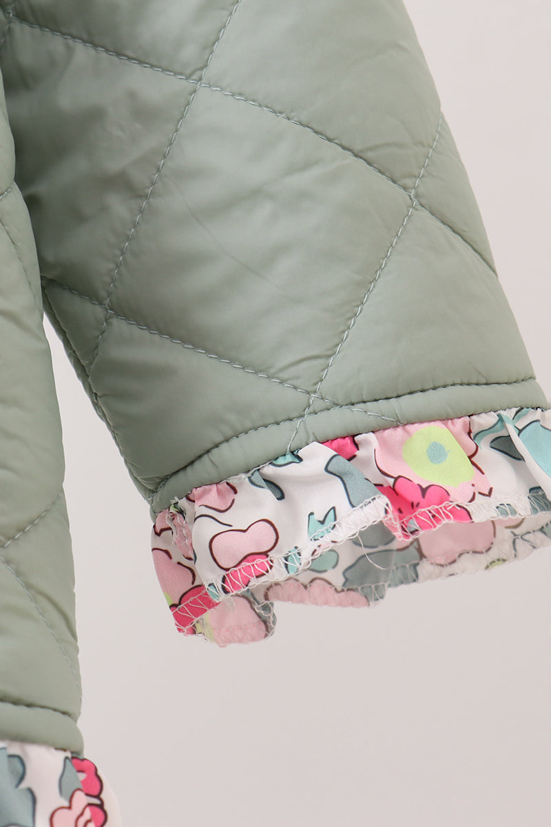 Sage floral print ruffle quilted jacket