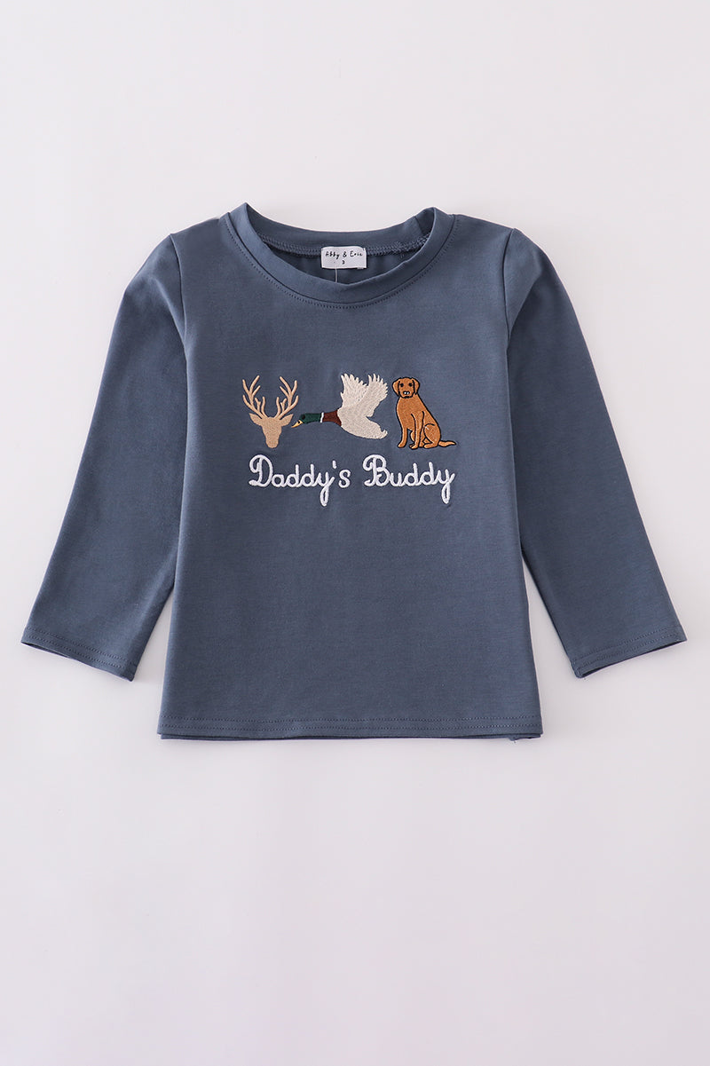 Navy hunting embroidery top