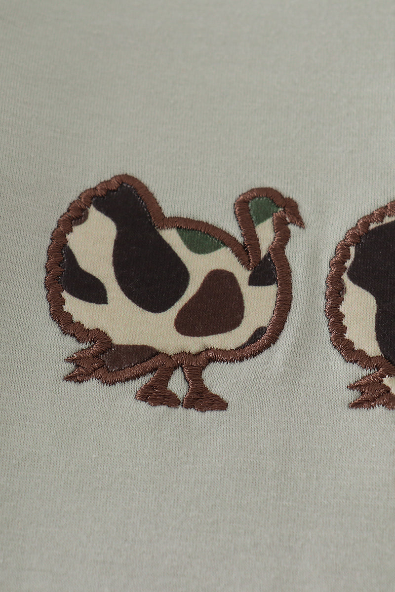 Sage camouflage turkey applique ruffle pants set