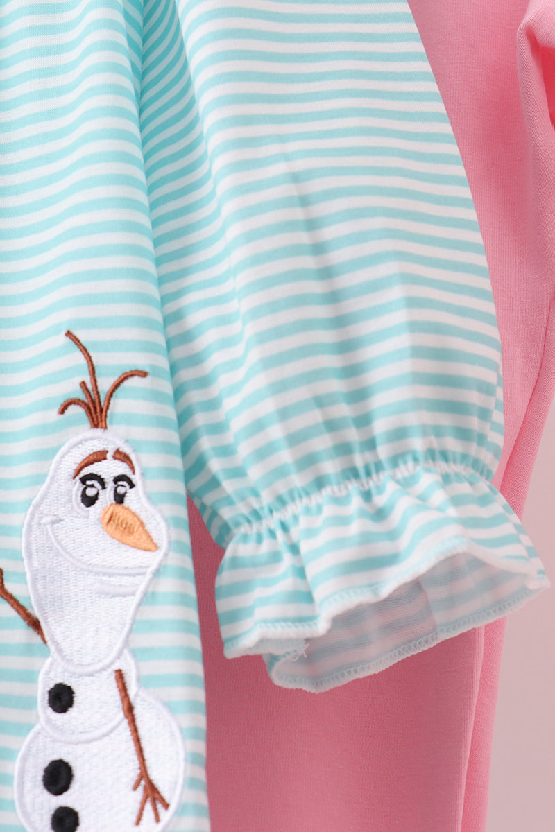 Blue character embroidery ruffle dress set